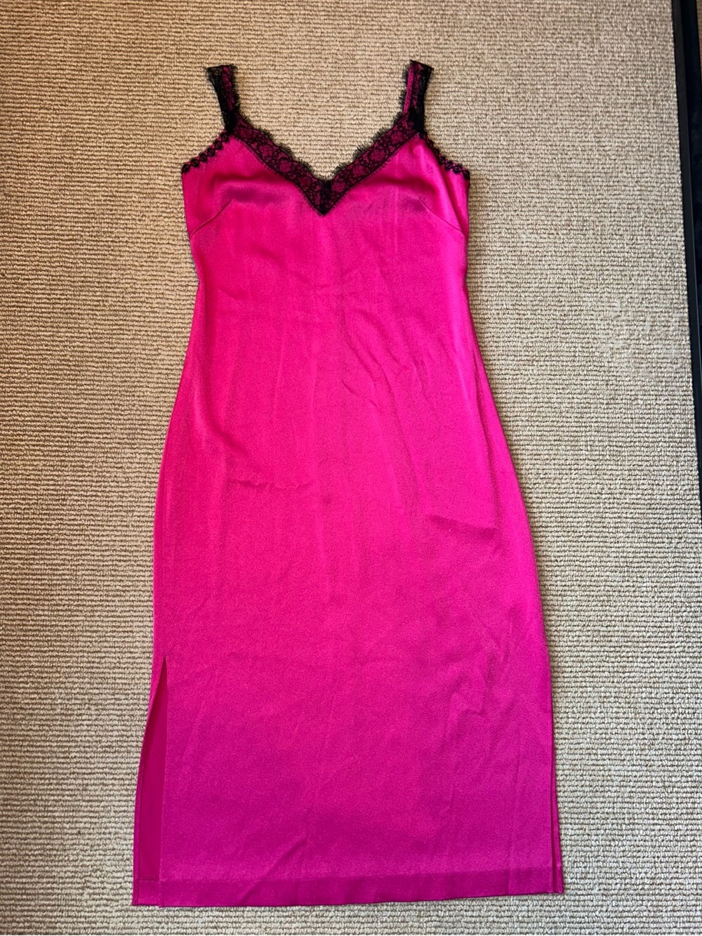 NWOT Jason Wu Hot Pink Slip Dress with Black Lace Trim
